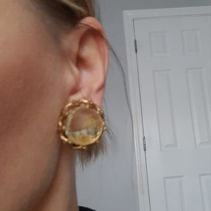 Vintage gold tone, large, round, glass clip on earrings